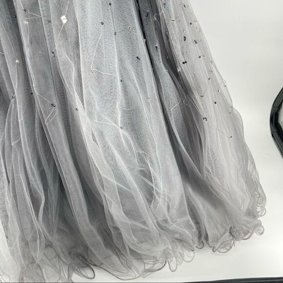 Jovani Pewter Beaded Strapless Prom Gala Pageant Mermaid Evening Gown Size 0 - Picture 16 of 17